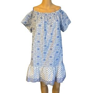 Vineyard Vines Blue and White Off-Shoulder Floral Shift Dress